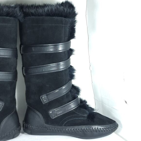 Tory Burch Women's Jaden US8 Black Rabbit Fur Lined Leather Suede Winter Boots - Picture 5 of 16